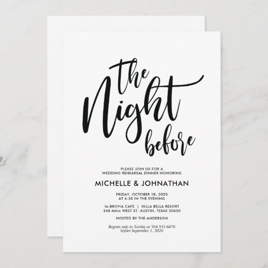 パーフェクトエレガントなウェディングリハーサルのディナー招待状 招待状 (正面/裏面)