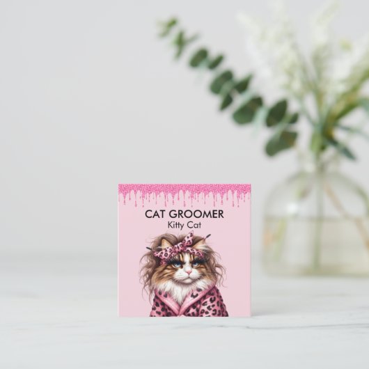 パーフェクトキャットトリマーシッタピンクグリッタードリップ スクエア名刺 (スタンド正面)