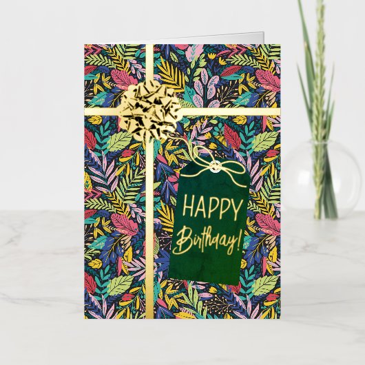 パーフェクトギフトハッピーバースデー実在 箔グリーティングカード (正面)