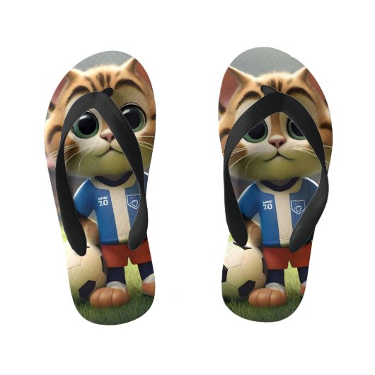 「パーフェクトストライカー三次元サッカー猫」 キッズビーチサンダル (フットベッド)