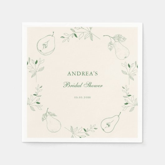 パーフェクトナシ手描きグリーンブライダルシャワー スタンダードカクテルナプキン (正面)