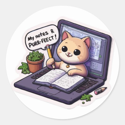 パーフェクトノート学校に戻ってかわいい猫デザイン ラウンドシール (正面)