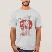 パーフェクトバレンタイン - 愛らしい白い真犬の子犬 Tシャツ (正面)