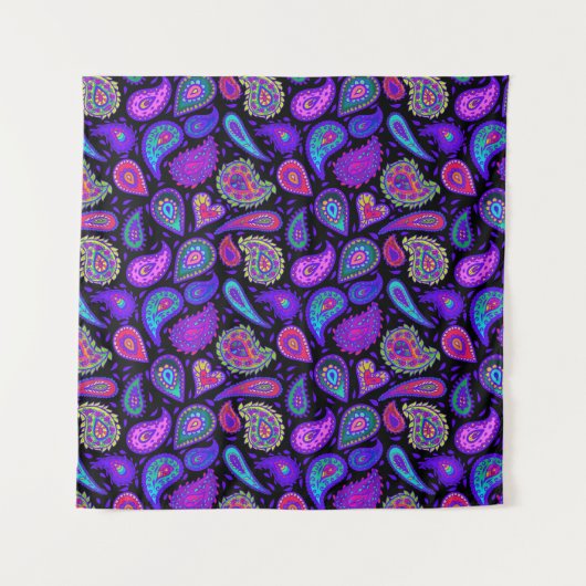 パーフェクトパープルペイズリー かわいらし タペストリー (正面)