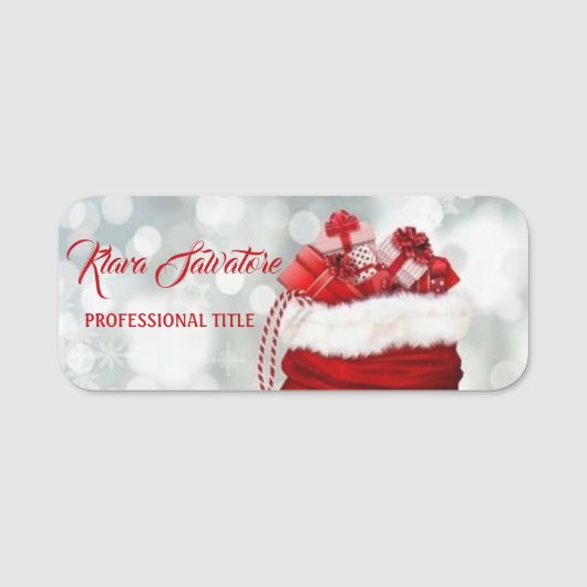 パーフェクトビューティフルクリスマスサンタクロースレッドバッグ 名札 (正面)