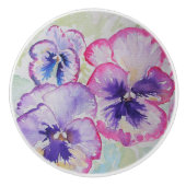 パーフェクトピンクのパンジー水の色のドアノブ セラミックノブ (正面)