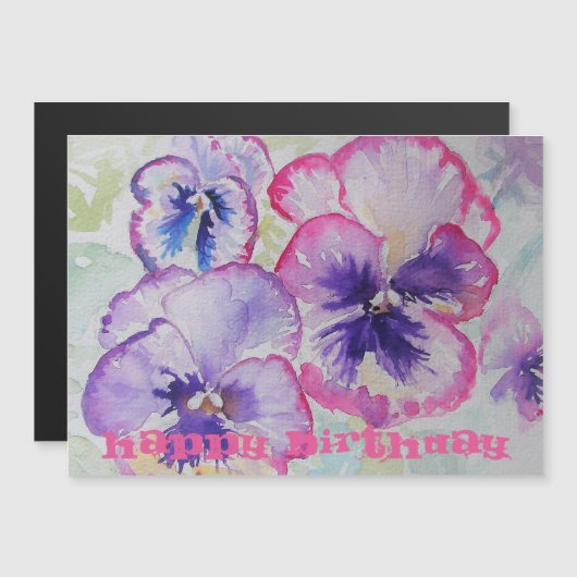 パーフェクトピンクパンジー水彩画誕生日カード (正面/裏面)