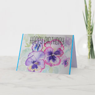 パーフェクトピンクパンジー水彩画誕生日カード カード