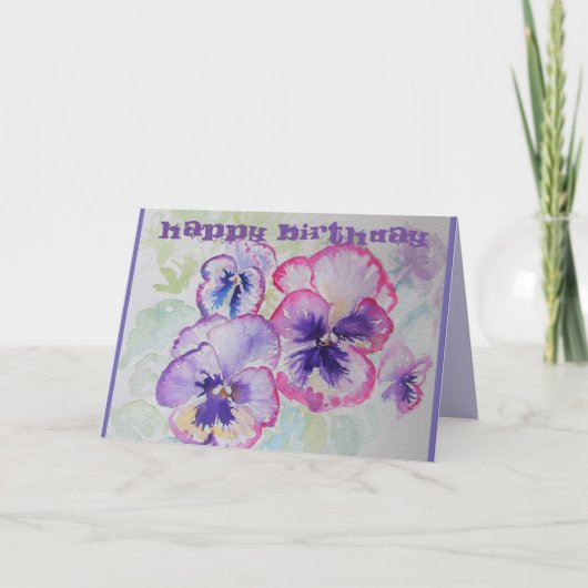 パーフェクトピンクパンジー水彩画誕生日カード カード (正面)