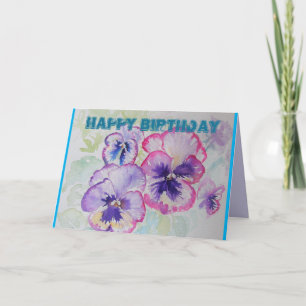 パーフェクトピンクパンジー水彩画誕生日カード カード