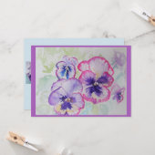 パーフェクトピンクパンジー水彩紫の挨拶 カード (正面/裏面インサイチュ)