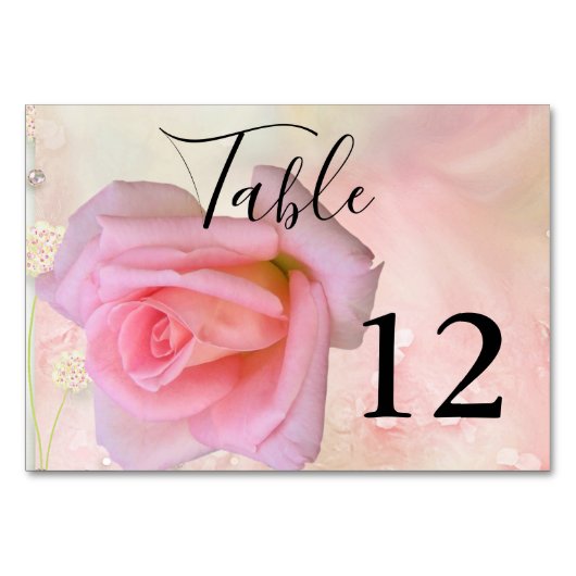 パーフェクトピンク結婚のバラのテーブルカード テーブルナンバー (正面)