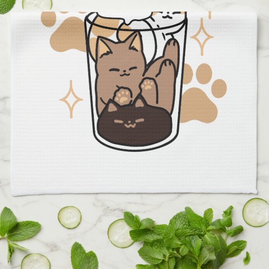 パーフェクトブレンド：ペット愛好家のための猫とコーヒーアート キッチンタオル (折り畳み)