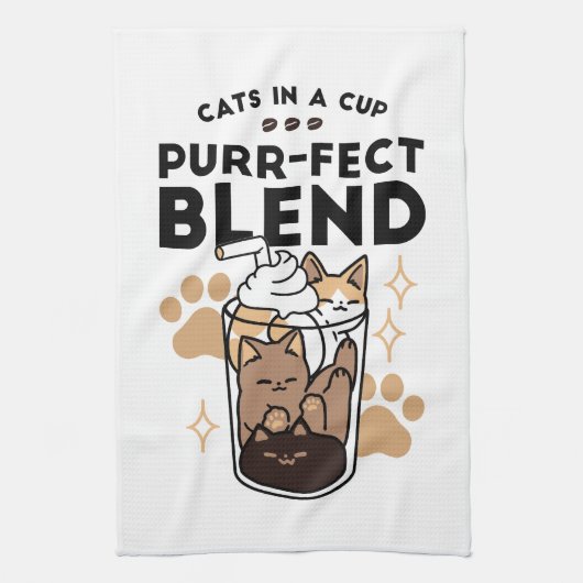 パーフェクトブレンド：ペット愛好家のための猫とコーヒーアート キッチンタオル (縦)