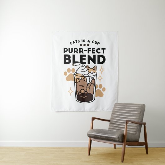 パーフェクトブレンド:ペット愛好家のための猫とコーヒーアート タペストリー (インサイチュ)