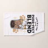 パーフェクトブレンド:ペット愛好家のための猫とコーヒーアート バスタオルセット (ハンドタオル)