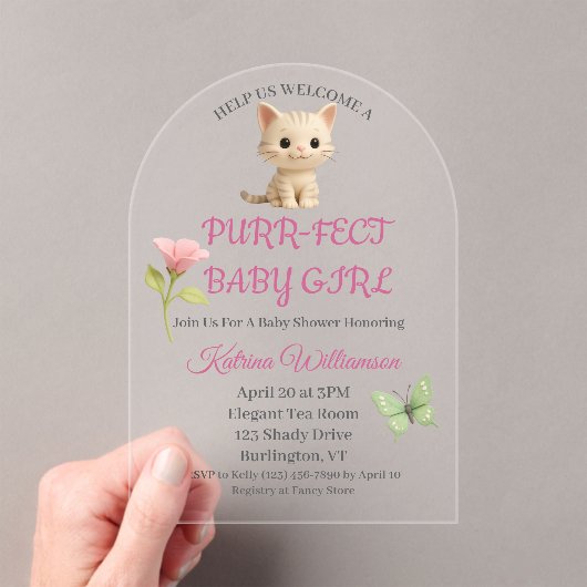 パーフェクトベビーガール子猫ベビーシャワー アクリル招待状 (インサイチュ (ポータブル))