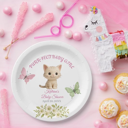 パーフェクトベビーガール子猫ベビーシャワー ペーパープレート (パーティー)