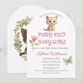 パーフェクトベビーガール子猫ベビーシャワー 招待状 (正面/裏面)