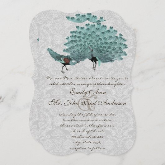 パーフェクトペアアクアグレーピーコックメタリックエレガンス 招待状 (正面/裏面)