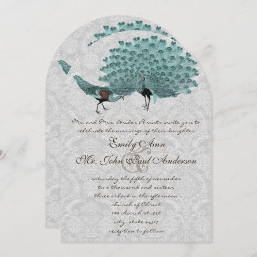 パーフェクトペアアクアグレーピーコックメタリックエレガンス 招待状 (正面/裏面)