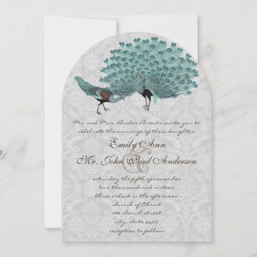パーフェクトペアアクアグレーピーコックメタリックエレガンス 招待状 (正面)