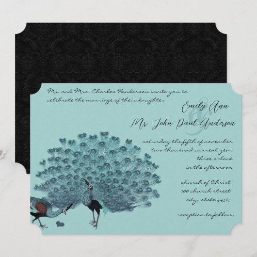 パーフェクトペアアクアシルバーピーコックメタリックエレガンス 招待状 (正面/裏面)