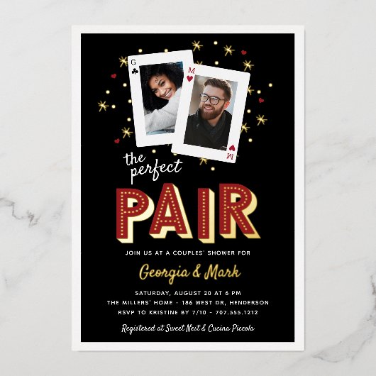 パーフェクトペアカジノテーマカップルシャワー 箔招待状 (正面)