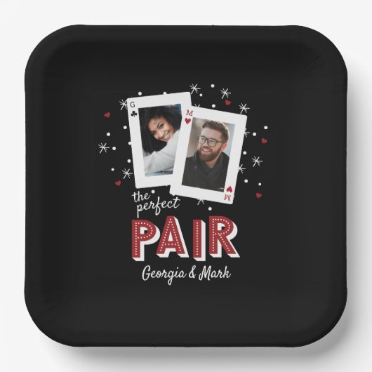 パーフェクトペアカジノテーマカップルフォト ペーパープレート (正面)