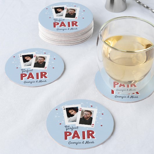 パーフェクトペアカジノテーマカップルフォト ラウンドペーパーコースター