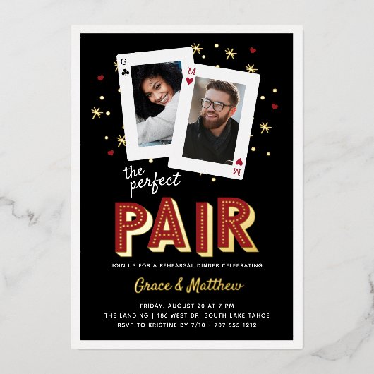 パーフェクトペアカジノテーマリハーサルディナー 箔招待状 (正面)