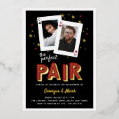 パーフェクトペアカジノテーマ婚約パーティ 箔招待状 (正面)