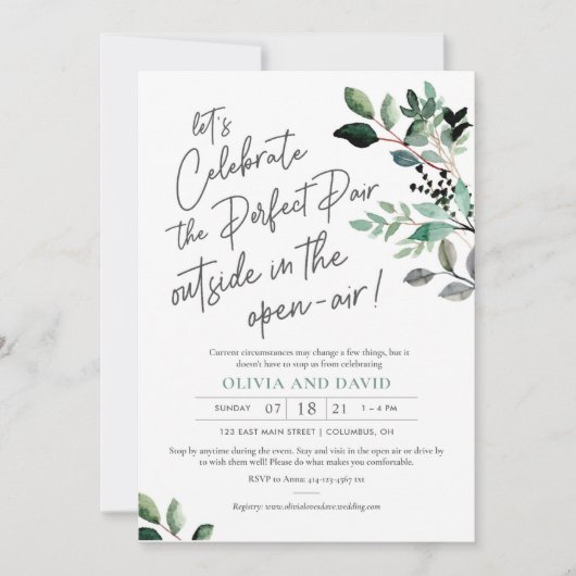 パーフェクトペアカップルシャワー招待状 – 緑 招待状 (正面)