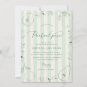 パーフェクトペアグリーンストライプブライダルシャワー 招待状 (正面)