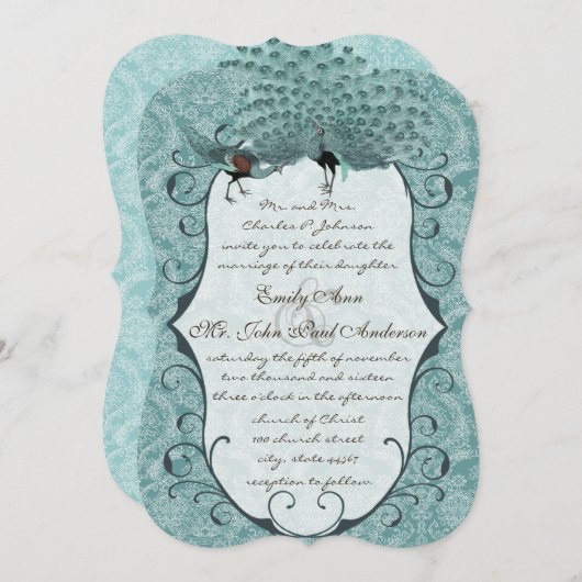 パーフェクトペアシーブルーダムクピーコックエレガンス 招待状 (正面/裏面)