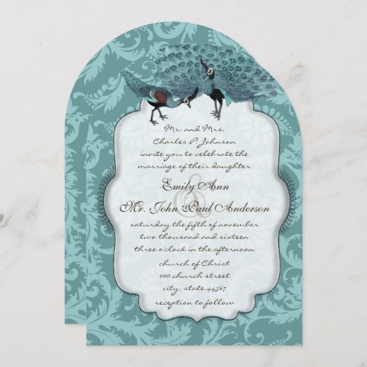 パーフェクトペアシーブルーダムクピーコックエレガンス 招待状 (正面/裏面)