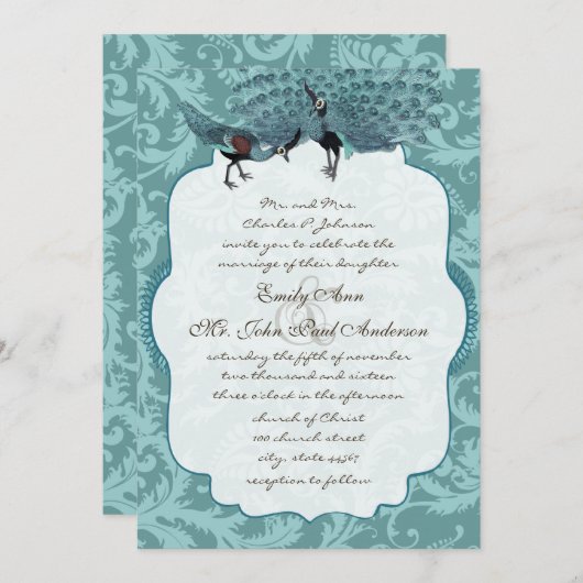 パーフェクトペアシーブルーダムクピーコックエレガンス 招待状 (正面/裏面)