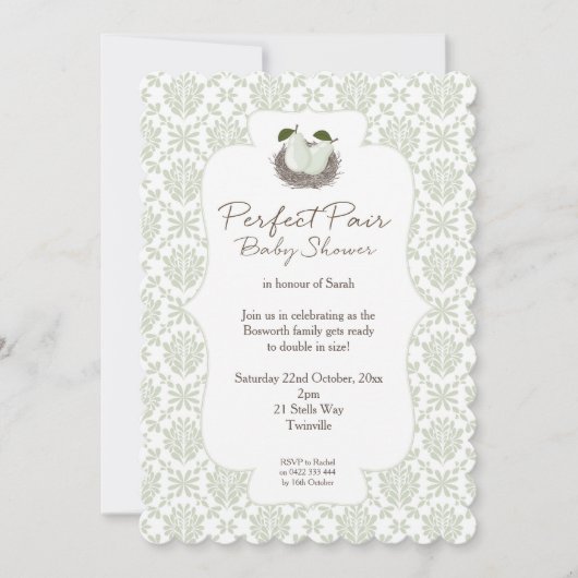 パーフェクトペアツインベビーシャワー招待状 招待状 (正面)