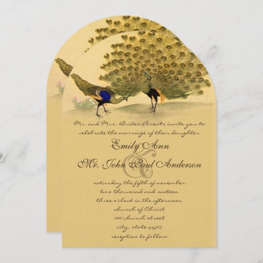 パーフェクトペアピーコックイエローエレガンス 招待状 (正面/裏面)