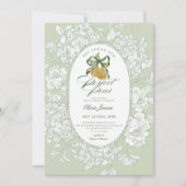 パーフェクトペア梨フローラセージ緑ブライダルシャワー 招待状 (正面)