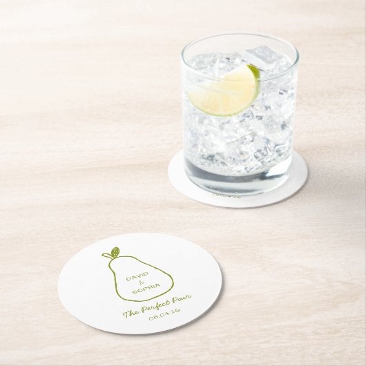 パーフェクトペア – シックな梨のイラストレーションかわいい結婚ズ ラウンドペーパーコースター (インサイチュ)