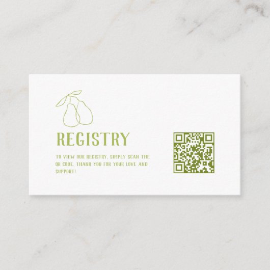 パーフェクトペアQRコードグリーンブライダルシャワーレジストリー エンクロージャーカード (正面)