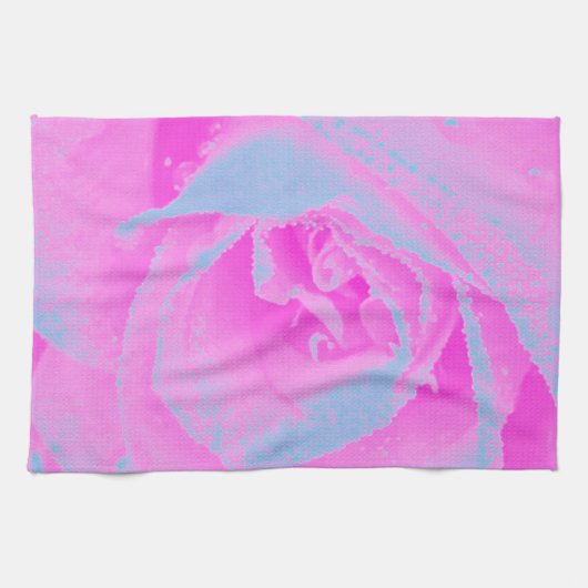 パーフェクトホットピンク&ライトブルーバラ詳細 キッチンタオル (横)