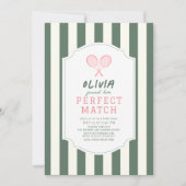 パーフェクトマッチテニスグリーンストライプブライダルシャワー 招待状 (正面)