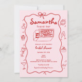 パーフェクトマッチ手描きコケットブライダルシャワー 招待状 (正面)