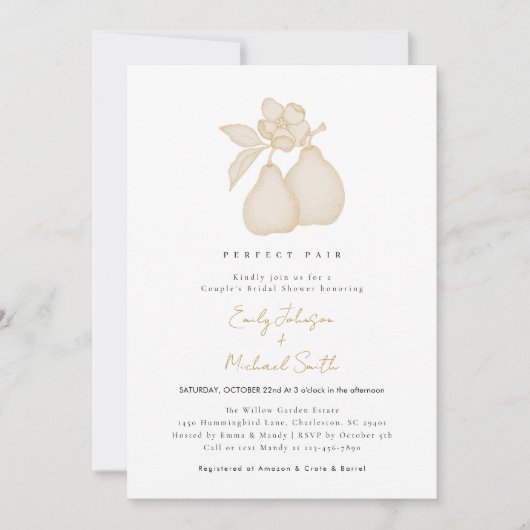 パーフェクト梨ブライダルシャワー | カントリーフランスのダマスク 招待状 (正面)