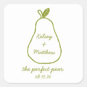 "パーフェクト洋ナシ"シックお洒落ウェディングシャワー スクエアシール (正面)