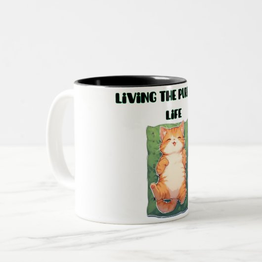 パーフェクト生活を送る – かわいい怠け猫デザイン ツートーンマグカップ (正面左)