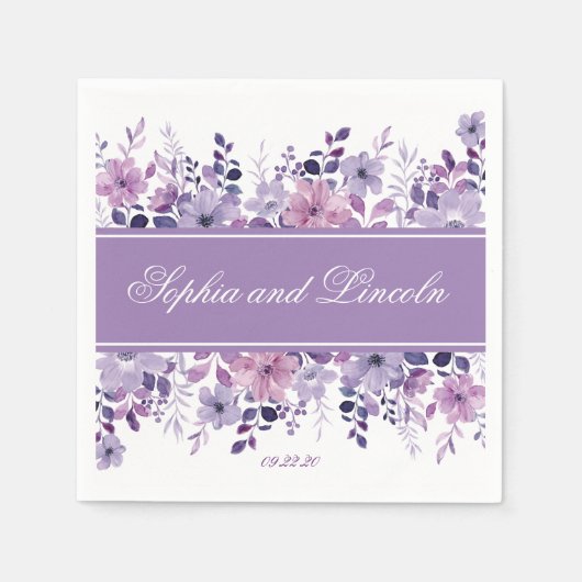 パーフェクト結婚パープルフローラ スタンダードカクテルナプキン (正面)
