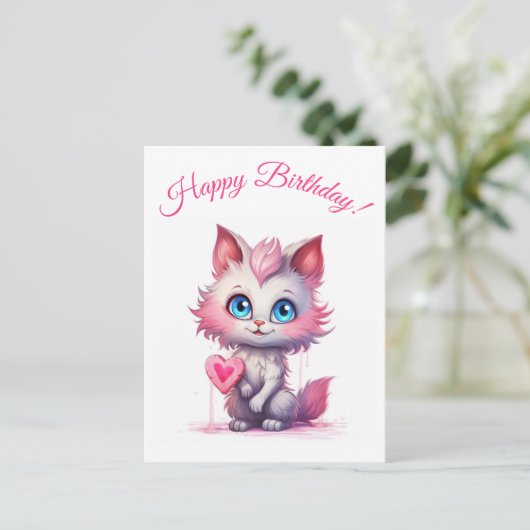 パーフェクト誕生日ウィッシュ – かわいい子猫 ポストカード (スタンド正面)